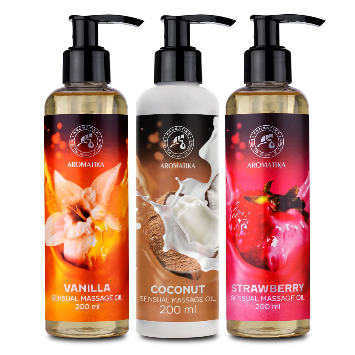 aromatika-massage-l-set-vanille-kokos-erdbeere-3x200-ml image 1